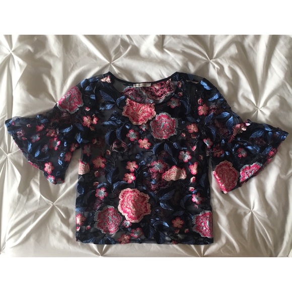 Zara Mesh Embroidered Floral Top - Picture 3 of 6